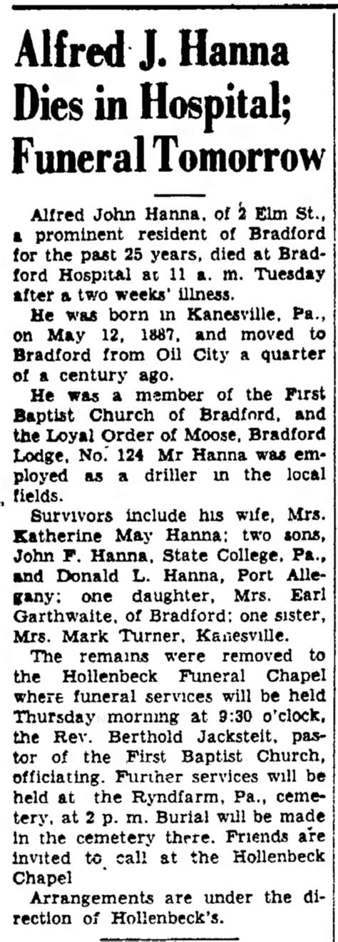 Bradford era pa obituaries - The Bradford Era. Last Name "Kroh" Smethpor­t, PA. Hartle-T­arbox Funeral Homes - Smethport. Sara Murphy. Published 03/02/2024. Sara Ann Murphy MSW, R-LCSW, of …